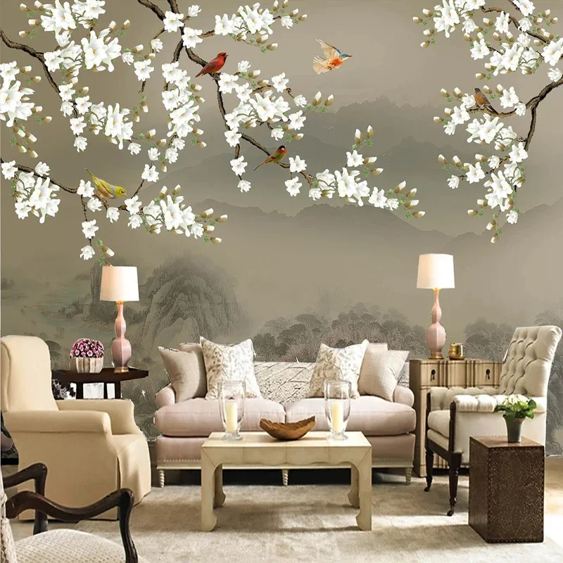 

Custom Mural Wallpaper 3D Stereo Flowers Bird Wall Painting Living Room TV Study Chinese Style Home Decor Wall Papers Backdrop