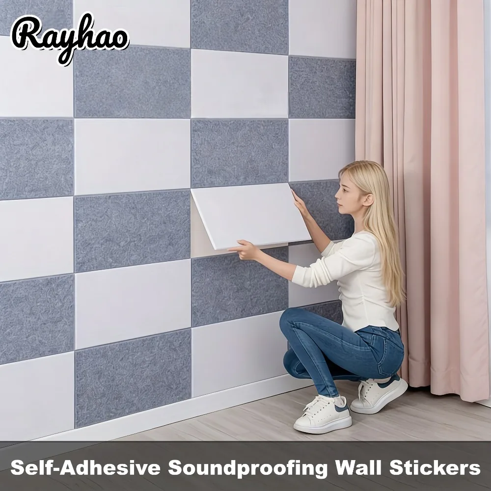 Thicke Sound Absorption Acoustic Panels Self-Adhesive Soundproofing Felt Wall Stickers for Office Bedroom Recording Studio KTV