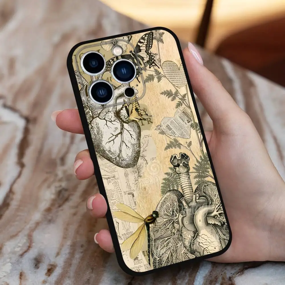 Human Art Anatomy Medische Telefoon Case Voor iPhone 16,15,14,13,12,11 Plus,Pro Max,XS,X,XR,SE,Mini,8,7,Zachte Siliconen Zwarte Cover