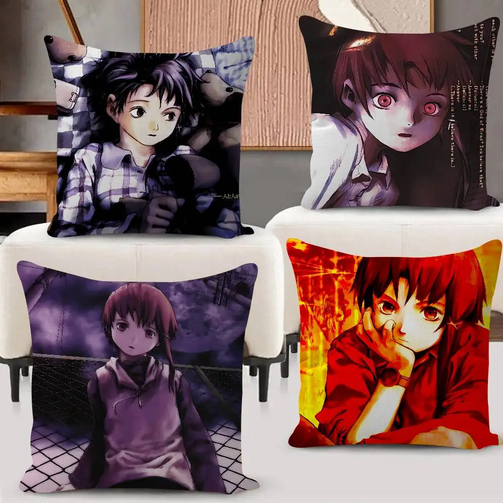 Serial E-Experiments Lain Anime Pillow Case For Sofa Decor Car Office Room Printing Cushion Cover Decorations And Protector