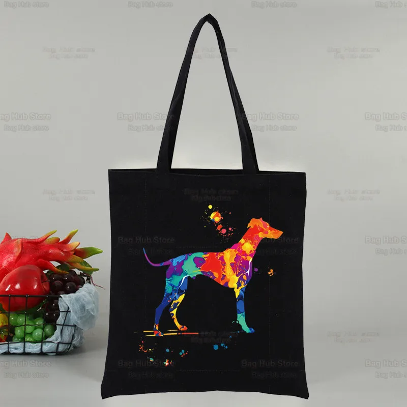 Greyhound Dog Greyhound Crazy Greyhound Lady Harajuku กระเป๋าช้อปปิ้งสีดำกระเป๋า tas Jinjing kanvas กระเป๋าสำหรับแม่นำมาใช้ใหม่กระเป๋าผ้ากระเป๋าถือกระเป๋าสะพายไหล่