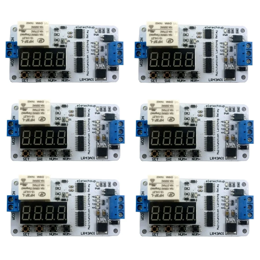 DC 12V 10A Magnetic 6pcs LR43A01Latching(keep) Impulse Relay 18  functions Delay Time Switch Module for UPS Battery-powered sys