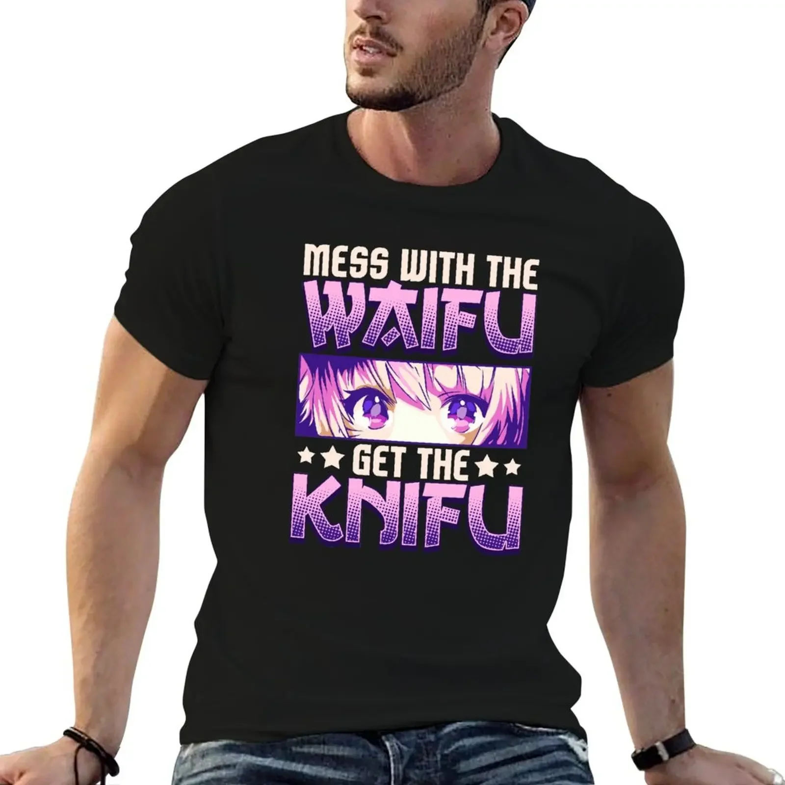 Mess With The Waifu Get The Knifu Cute Anime Girl T-Shirt customizeds summer clothes graphic tee shirt anime shirts men