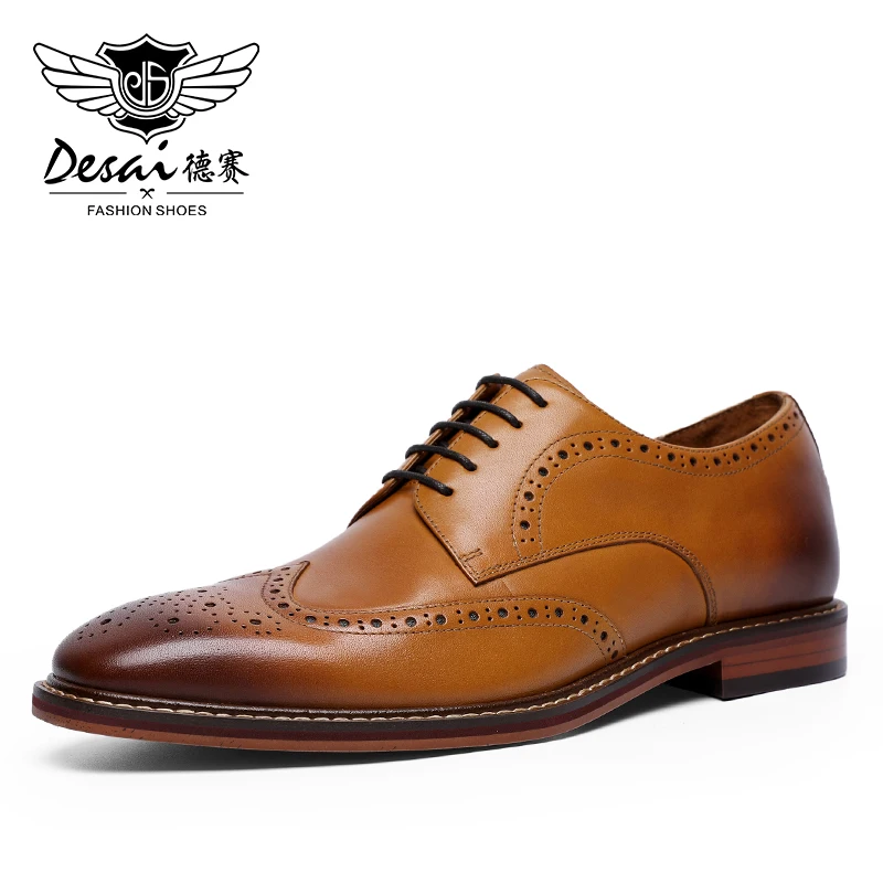 

DESAI Men Shoes Business Dress Genuine Leather Shoes For Men Formal Casual Bullock Brogue Formal 2022 New Arrivals Up to Size 13