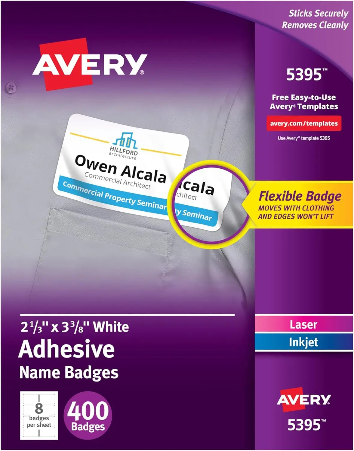 

Flexible Printable Name Tags, 2-1/3" x 3-3/8", Matte White, 400 Removable Badges for Laser and Inkjet Printers