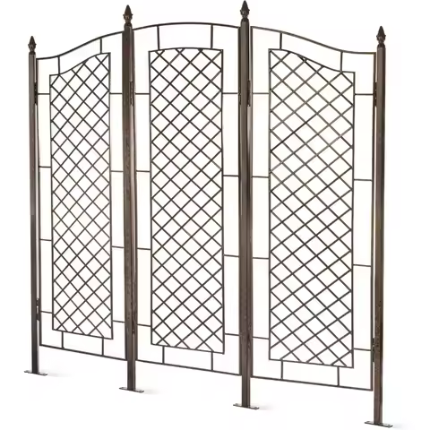 Large Garden Trellis for Climbing Plants Wrought Iron Metal 3 Panel Ivy Garden Privacy Screen Patio Deck