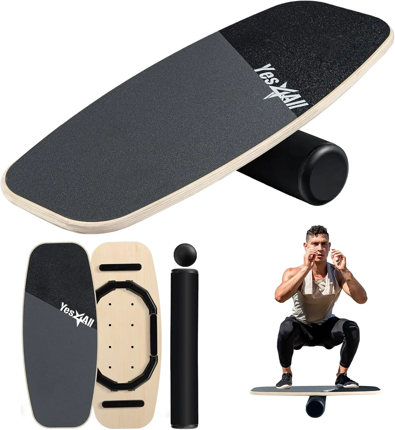 

Adult Exercise - Wooden 2-in-1 Balance Boards Set, 9 Modes, with Roller & Ball