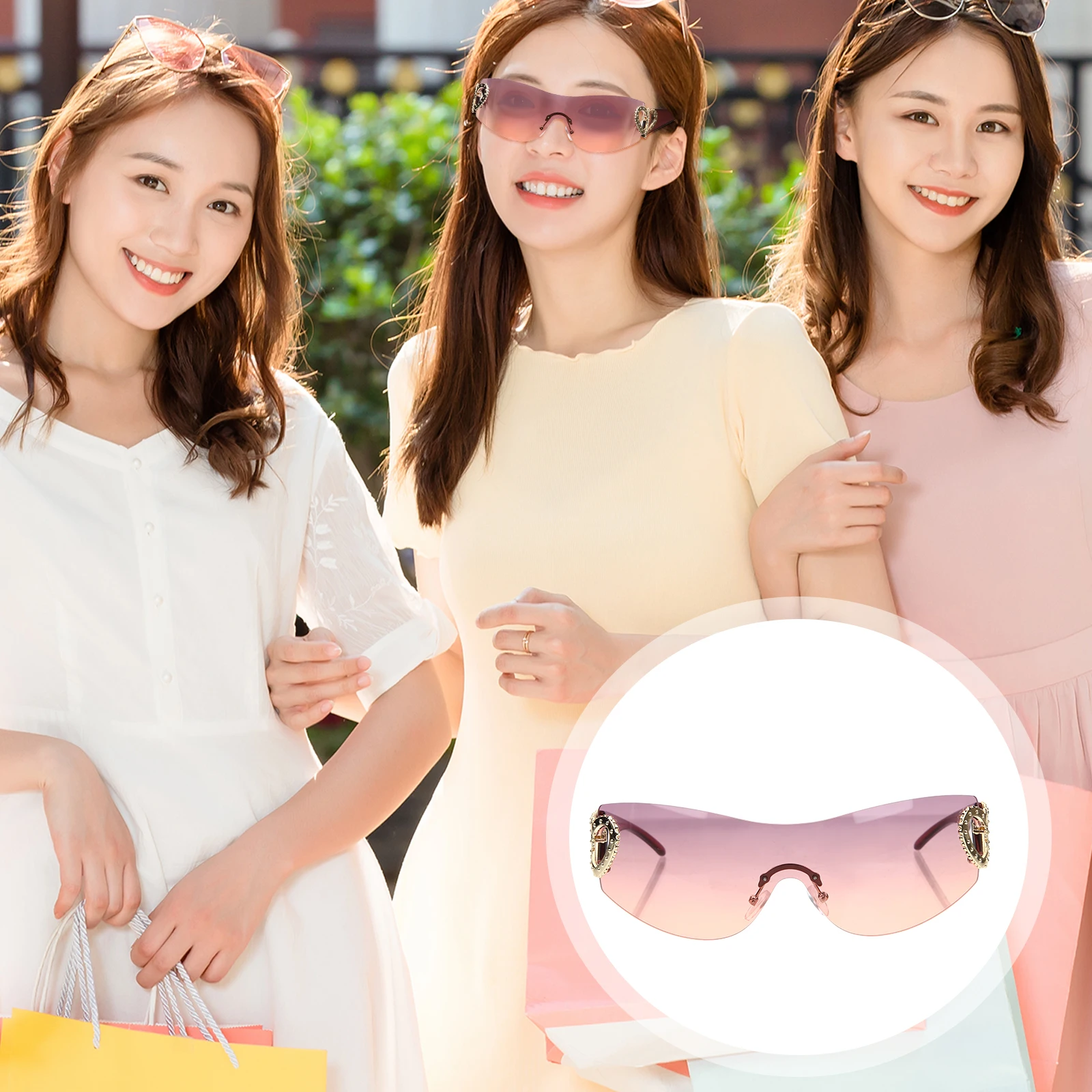 

Sunglasses Frameless Lightweight Comfortable Durable Premium Rectangular Beach Stylish Funky Sunglasses for Women Outdoor