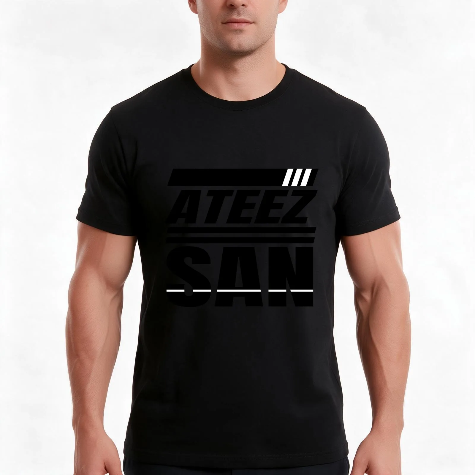 ATEEZ Atiny KPOP Choi San Logo Fan Design T-Shirt, Summer Casual Cotton Tee, Oversized Streetwear Tops, Vintage Graphic Print