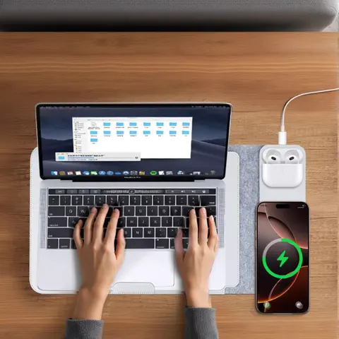 Laptop Sleeve with Wireless Charging 4 in 1 Phone AirPods 15W Magnetic Fast Charger Mouse Pad Stand 13 14 15 16 Inch Laptop Bag