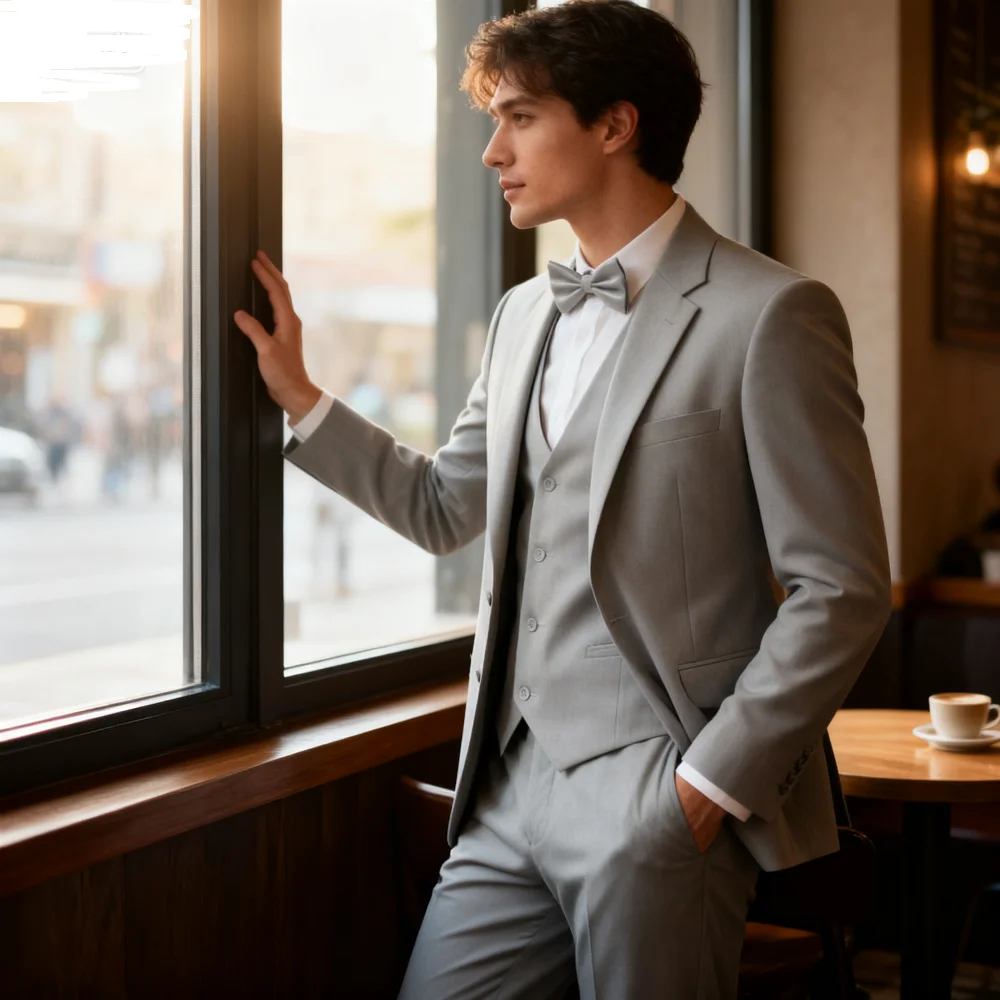 

Solid Color 3-Piece Men's Terno Formal Suit Slim Fit Smoking Set with Jacket Pants And Tie