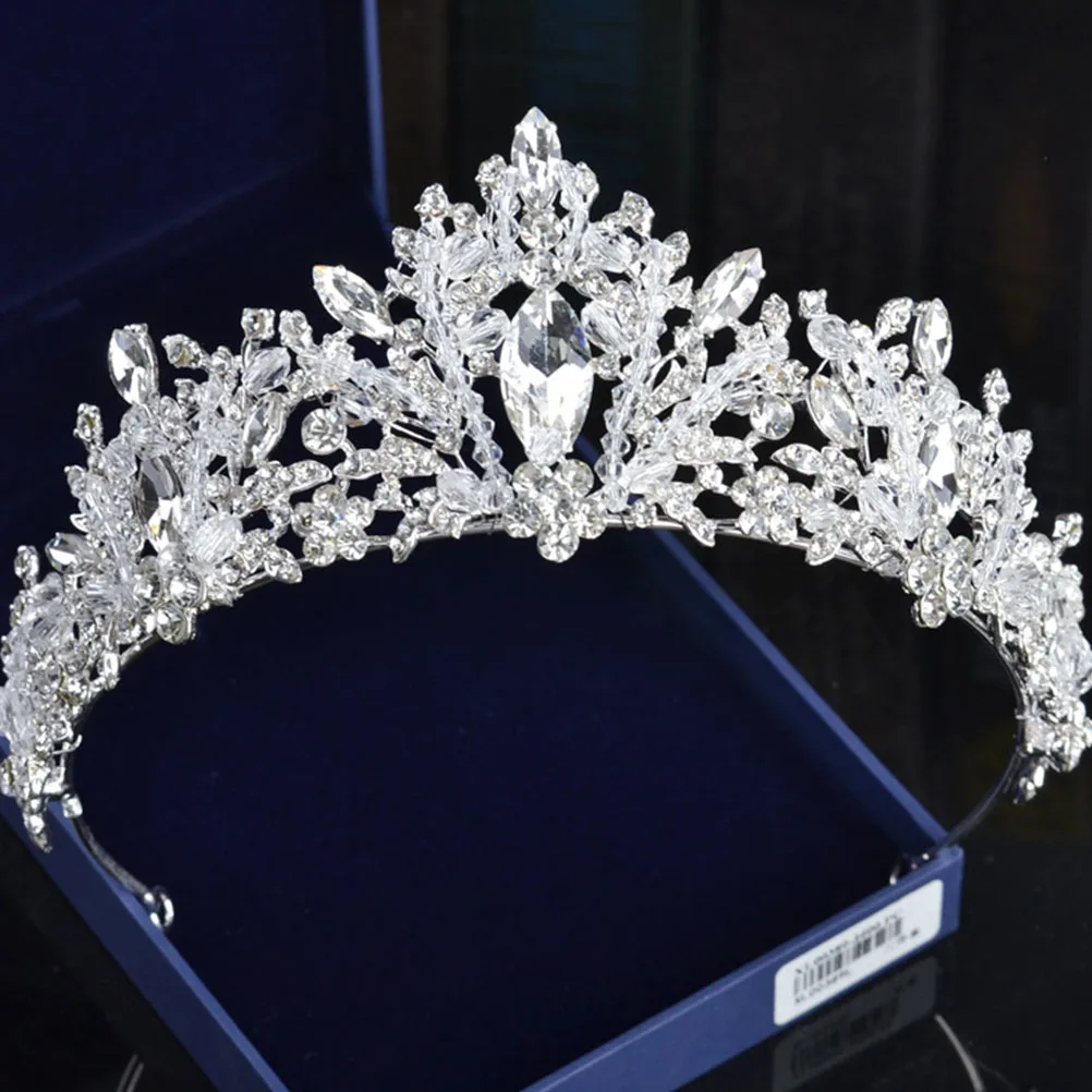 

Retro Crown Bridal Tiara Wedding Hair Accessories For Women Girls Brides White Crystal Alloy Durable Ribbon Secure Prom Parties