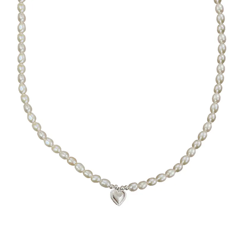

Ювелирные изделия из чистого серебра S925, натуральный пресноводный жемчуг, ожерелье в форме сердца, женский французский нишевый дизайн, легкая роскошная цепочка на ключицу