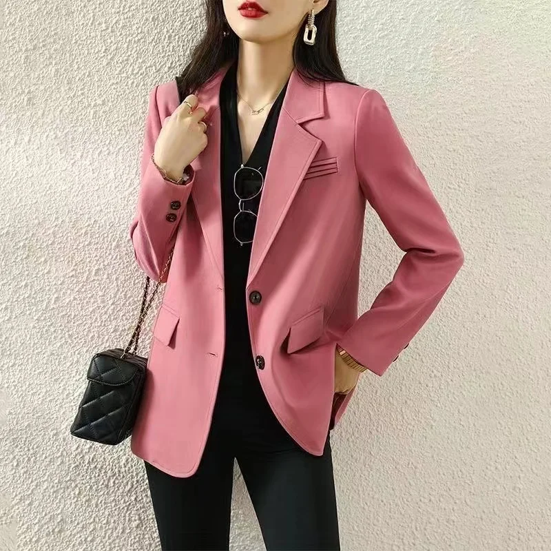 

2024 New High-quality Pink Suit Jacket Women's Spring And Autumn Coat With Lining Casual Ladies Blazer Black Brown Blouser S-3XL