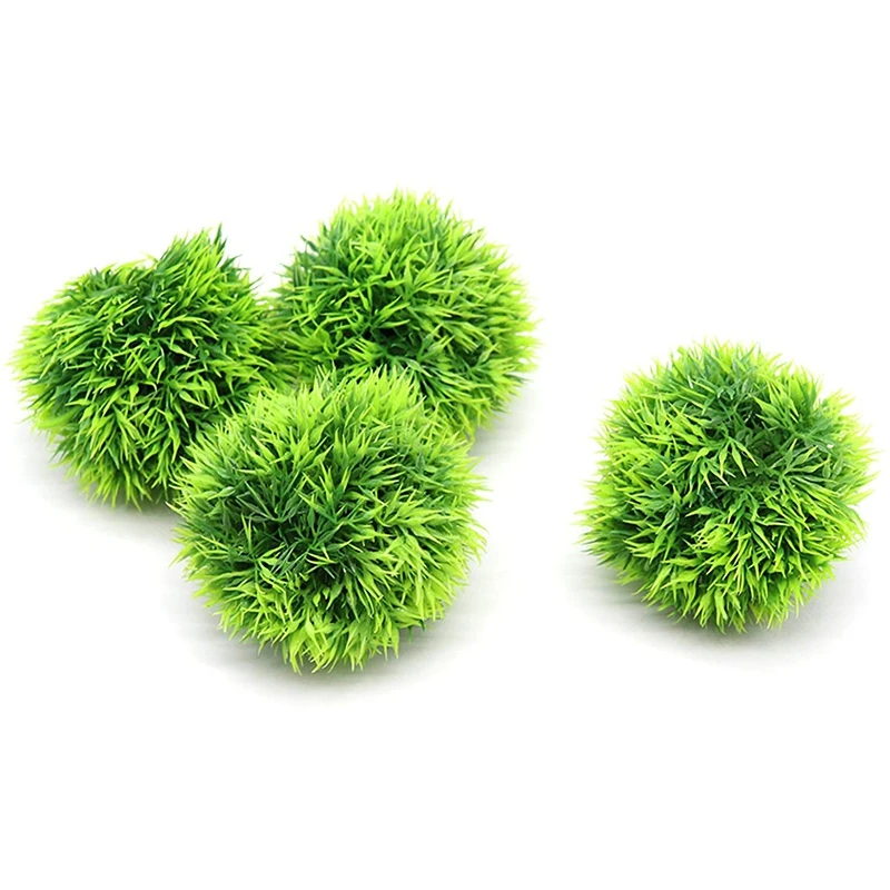 4 Pack Aquarium Plastic Plants Grass Ball, Artificial Marimo Balls Green Water Plants Fish Tank Decorations