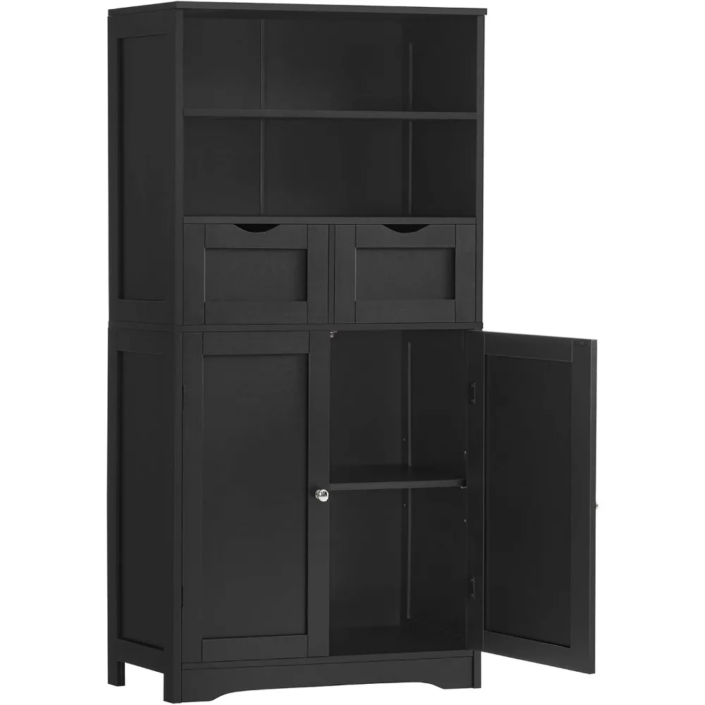 

49.6'' Tall Storage Cabinet with 2 Drawers & Adjustable Shelves, Black Bathroom Storage Cabinet with 2 Doors, for Living Room, D