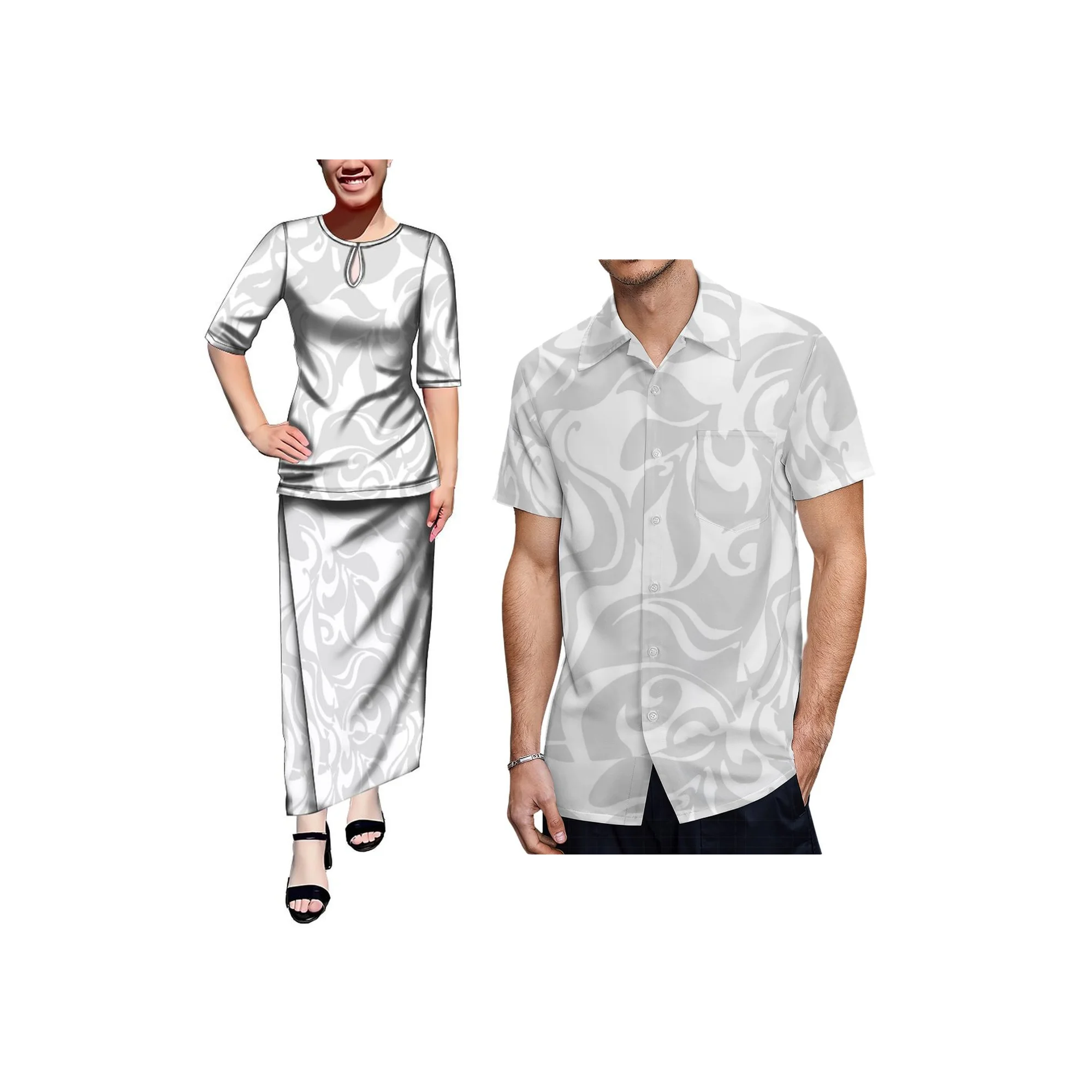 Polynesian Island Design Damen Halbarm Langes Maxi-Freizeitkleid Top und Röcke 2-teiliges Set Custom Puletasi Tonga-Kleid