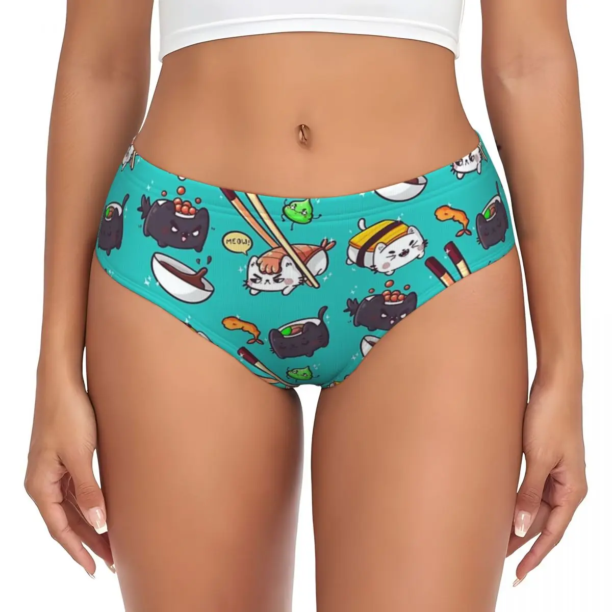 Custom Sushi Cats Panties Briefs Women's Comfort Briefs Underwear Breathable Female Underpants