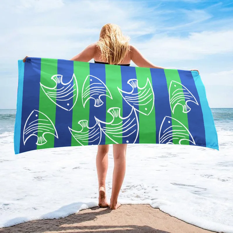 Beach Towel, Sea Dolphin, fish, starfish, anchor, sauna, spa, surf, swim, gym, sports, holiday, birthday gift, wholesale