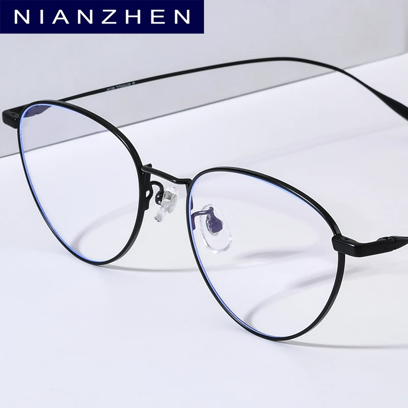 NIANZHEN Titanium Alloy Glasses Frame Women Oval Brand Design Eyeglasses Men Ultralight Japanese Retro Eyewear Spectacles 30885