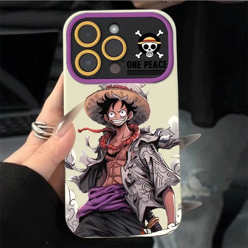 

﻿Japan CartoonCute Cool O-One P-Piece Luffy Phone Case For iPhone 16 17 11 12 13 14 15Pro Max Plus Anime shockproof Back Cover﻿