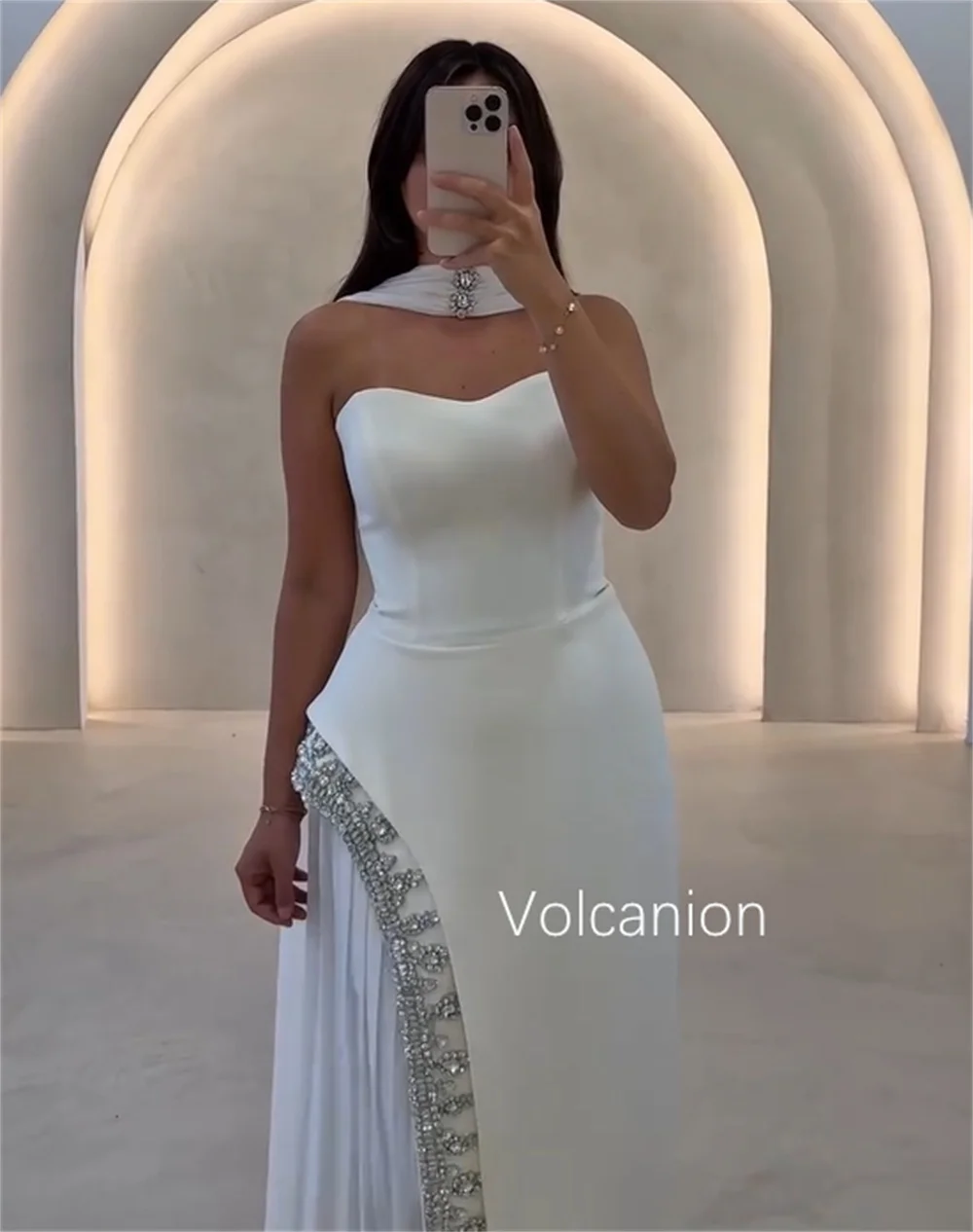 Customized Elegant Jersey Pleat Sequined A-line Strapless Long Dresses Quinceanera Bespoke Occasion Modern Style