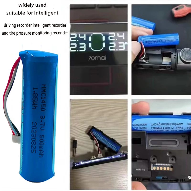 70mai - Batterie li-ion 3.7V 500mAh, pour Smart kamera na deskę rozdzielczą Pro ,Midrive D02 HMC1450, avec prise 3 fils, 14x50mm et outils inclus