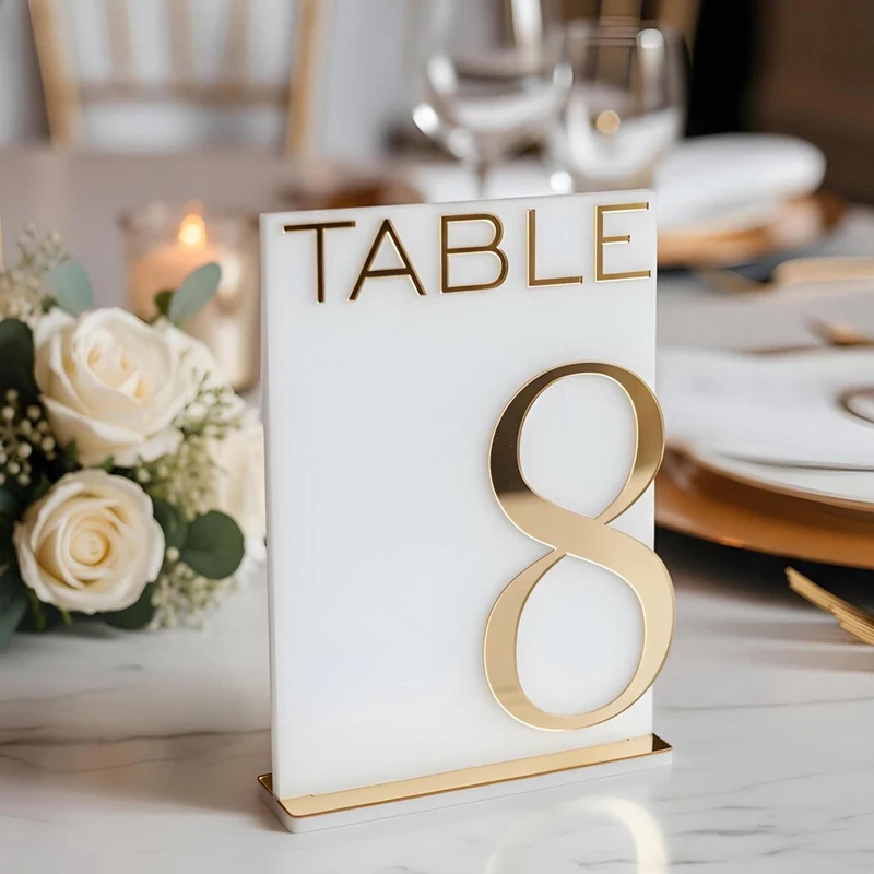 

White Acrylic Table Numbers with Gold Texts,Modern Wedding Table Decor,Bridal Shower, Baby Shower,Event Centerpiece,Luxury Sign