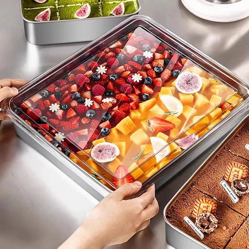 【Schön】 Edelstahl-Tiramisu-Form Kuchenform Kuchenformbehälter mit Deckel Kuchen-Aufbewahrungsbox Haushalt Dessert-Backform