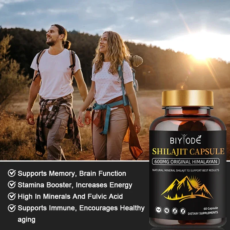 Shilajit Capsule Originele Pure Himalayan Fulvinezuur & Sporenmineralen Energie Uithoudingsvermogen Immuunsupplement 600Mg