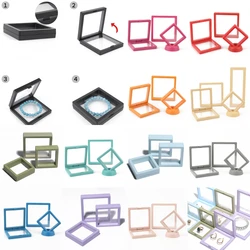 Colorful PE Film Jewelry Storage Box 3D Free Stand Suspension Floating Case Frame Ring Earrings Necklace Accessories Box Display