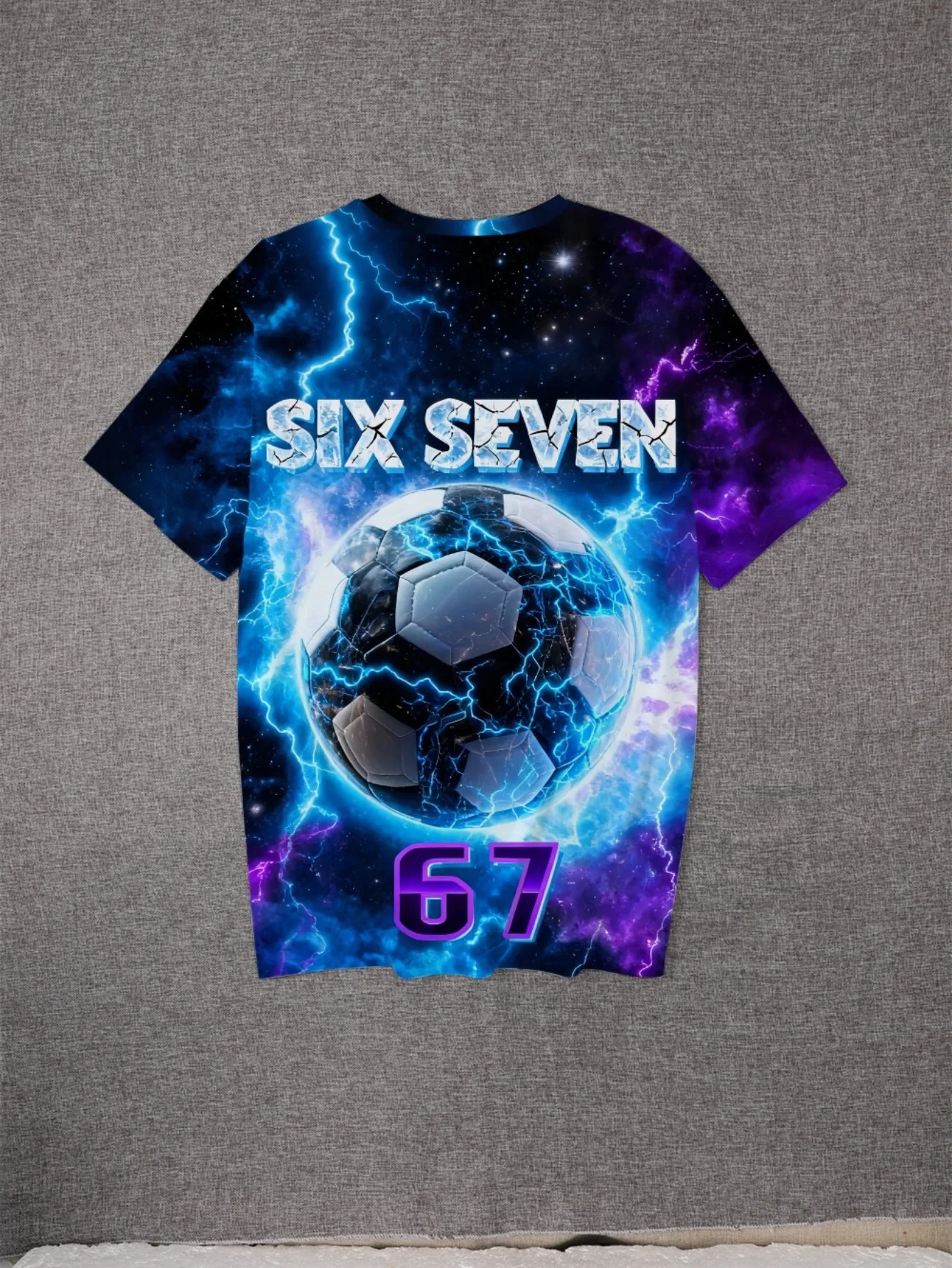 Kids Colorful 67 Soccer Graphic T‑Shirt, Boys Paint‑Splash Football Print Short Sleeve Crew Neck Casual Summer Tee Tops