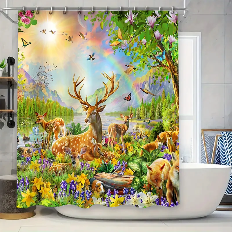 

Очаровательная занавеска для душа с природной сценкой и ярким дикой природой и цветочным дизайном — идеально подходит для домашнего декора, водонепроницаемая, прочная