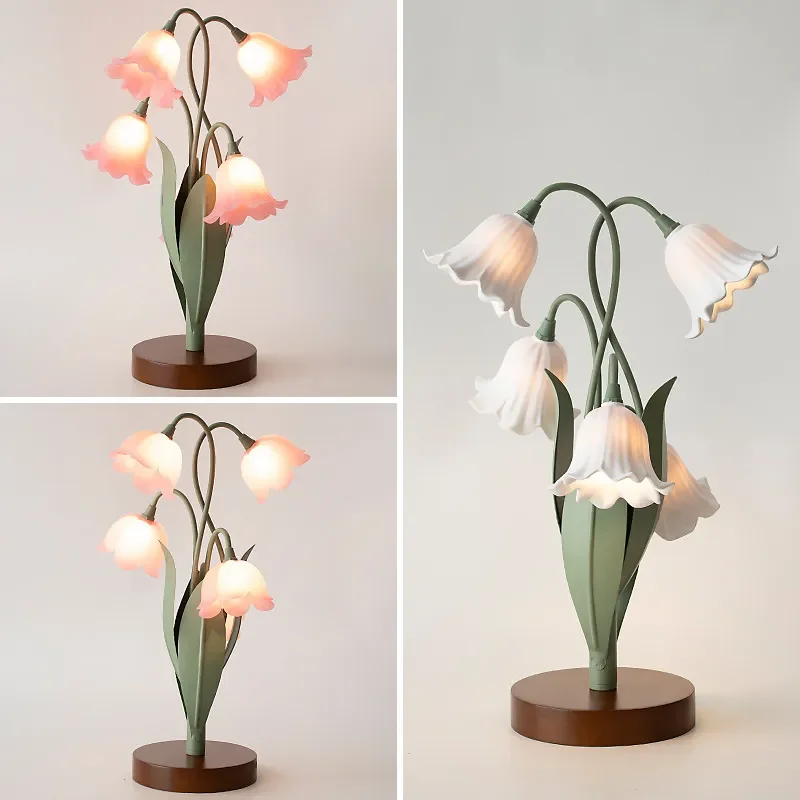 for Lily of the Valley Table Lamp Bedside Night Light Bedroom Decor Ambient Warm Study Desk Lamp Zhongshan Lighting