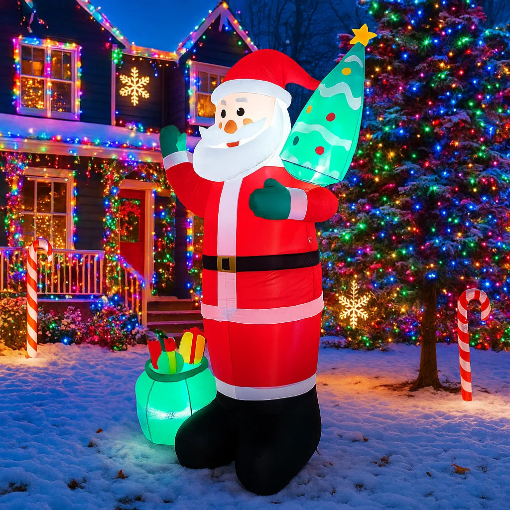 2.4M/7.8FT Opblaasbare Kerstman Holding Kerstboom Licht LED Home Decor Speelgoed Yard Xmas Vakantie Benodigdheden Party ornamenten