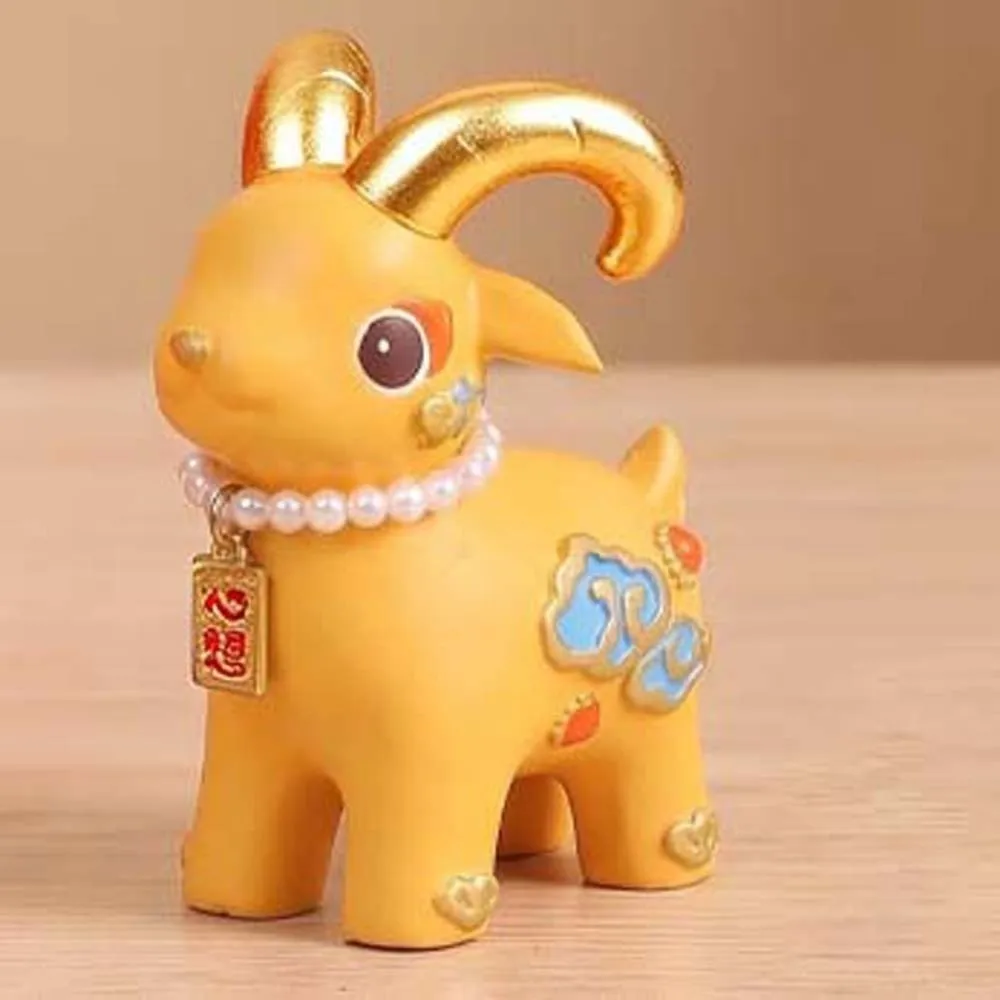 Resin Material Miniature Sheep Figurine Golden Horns Vibrant Colors Goat Year Mascot Chubby Outline Eco-friendly Paint