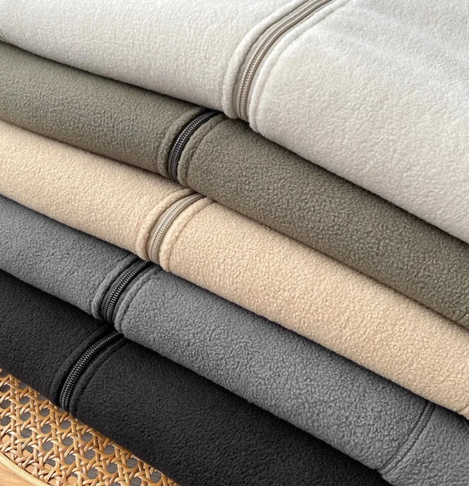 

Winter Fleece Jacket Solid Color Sherpa Casual Coat Thick Warm Stand Collar Zip Up Outdoor Windbreak Jacket soft Comfortable