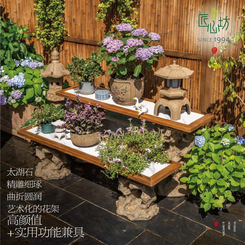 ชั้นวางดอกไม้ไม้เนื้อแข็งกลางแ - Bonsai Garden Chinese Garden บทวิจารณ์และราคา