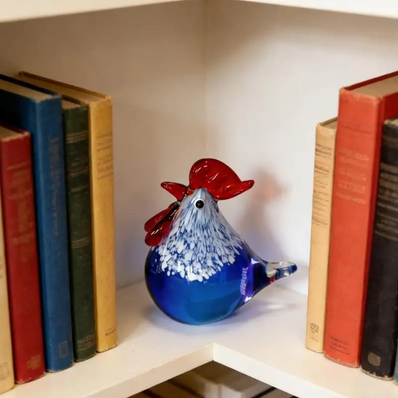 QX2E Handmade Colored Glaze Rooster Figurine Glass Animal Sculpture Home Shelf Decors