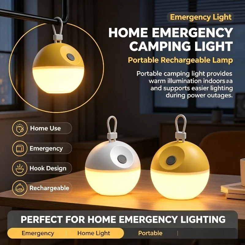 Rechargeable Portable Camping Light Dimmable LED Tent Lantern Hook for Outdoor Hiking Backpacking Outdoor Lantern Emergency Use