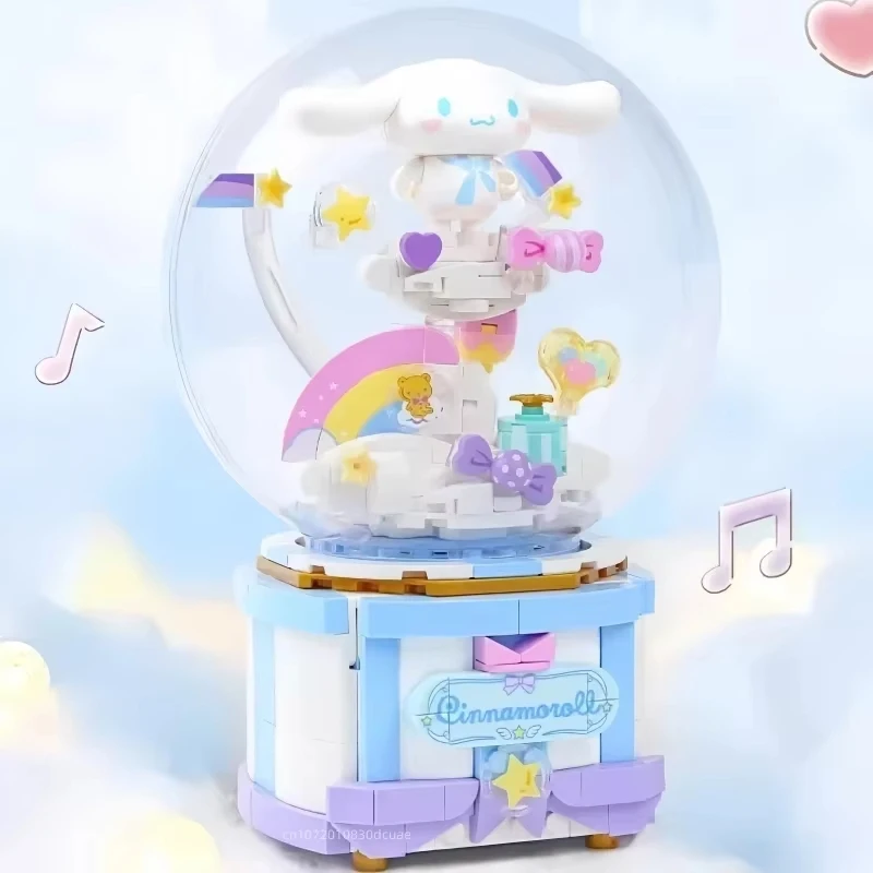 

Sanrio Series Building Blocks Cinnamoroll Rotating Music Box Model Bricks Set Desktop Decoration Kids DIY Toys Christmas Gifts