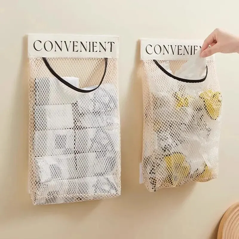 1pc Hanging Storage Mesh Bags Kitchen Garbage Bag Storage Tools Wall-mounted Large-capacity Storage Bag Packaging Plastic Bag