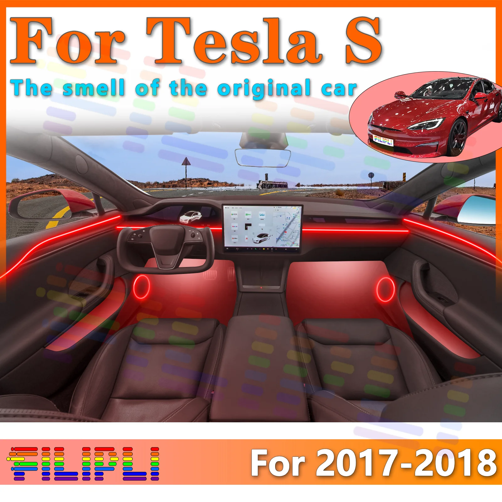 

Светодиодная лента FILIPLI для Tesla Model S для улучшения интерьера, 64 цвета с приложением и несколькими режимами для вождения и