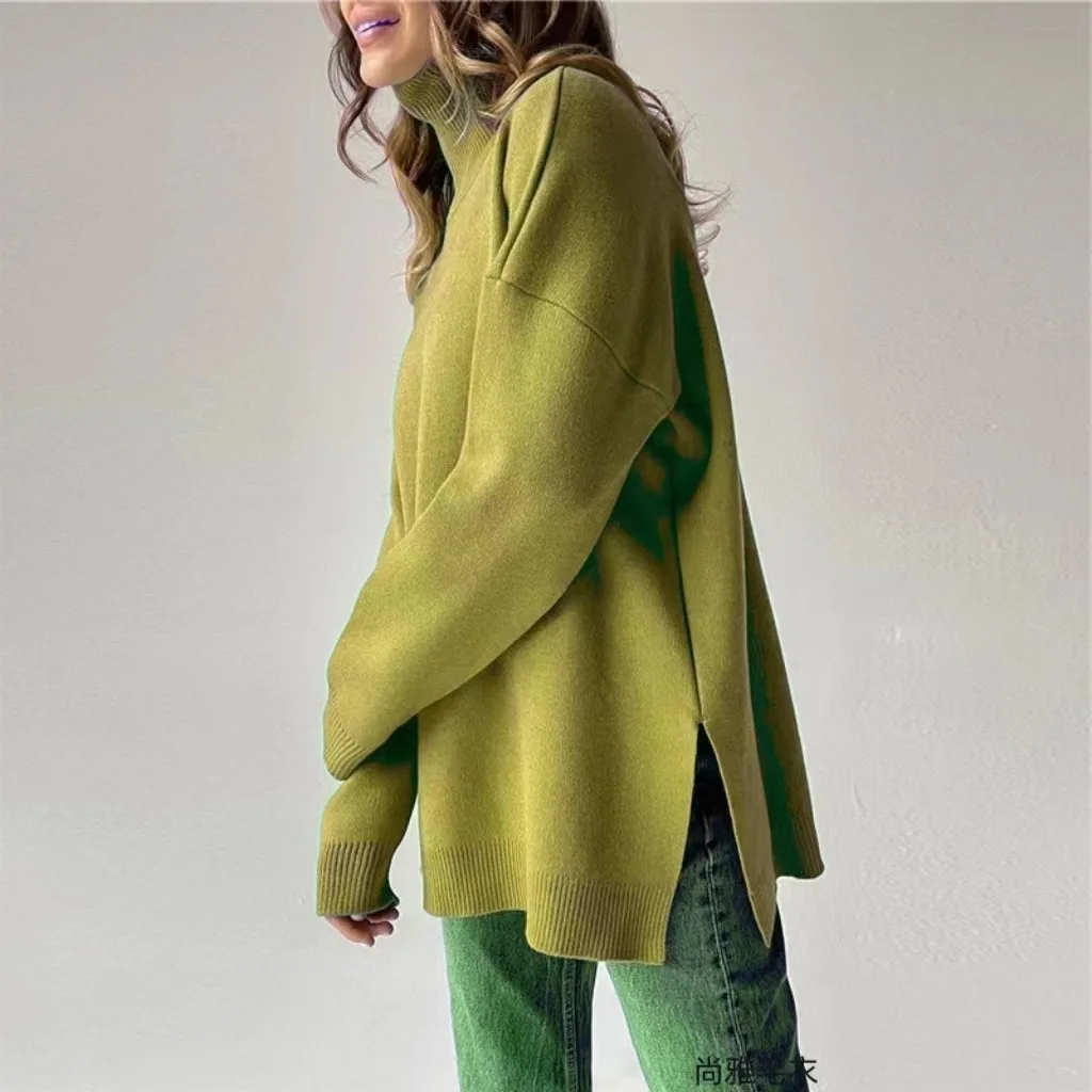 Suéter popular suéter suelto cuello alto europeo y americano para mujeres en otoño invierno