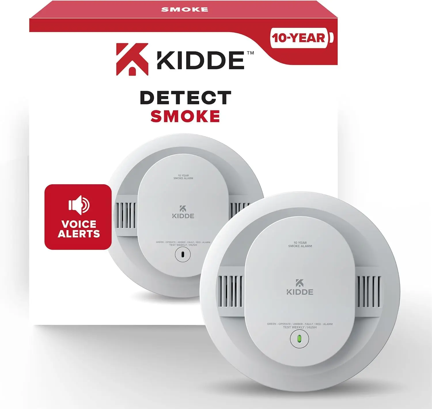 

10-Year Battery Smoke Detector with Voice Alerts and LED Warning Lights, Ideal for Home Safety