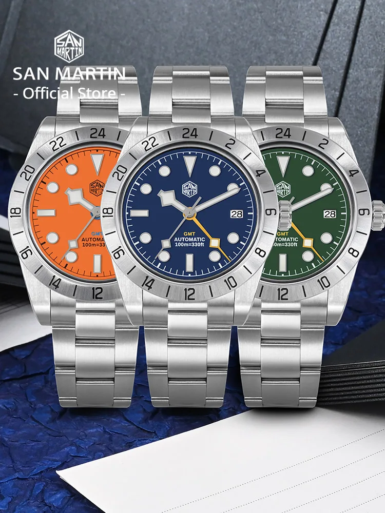 산 마틴 뉴 39mm NH34 BB GMT 오토매틱 기계식 시계 스포츠 시계 사파이어 야광... - 2