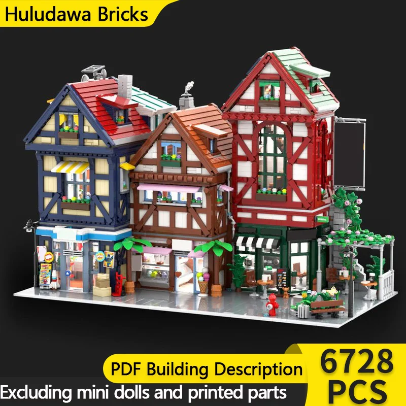 Street View Model MOC Building Brick Comic Store, Ice Cream Shop And Coffee House Modular Technology Children Gifts Assemble Toy