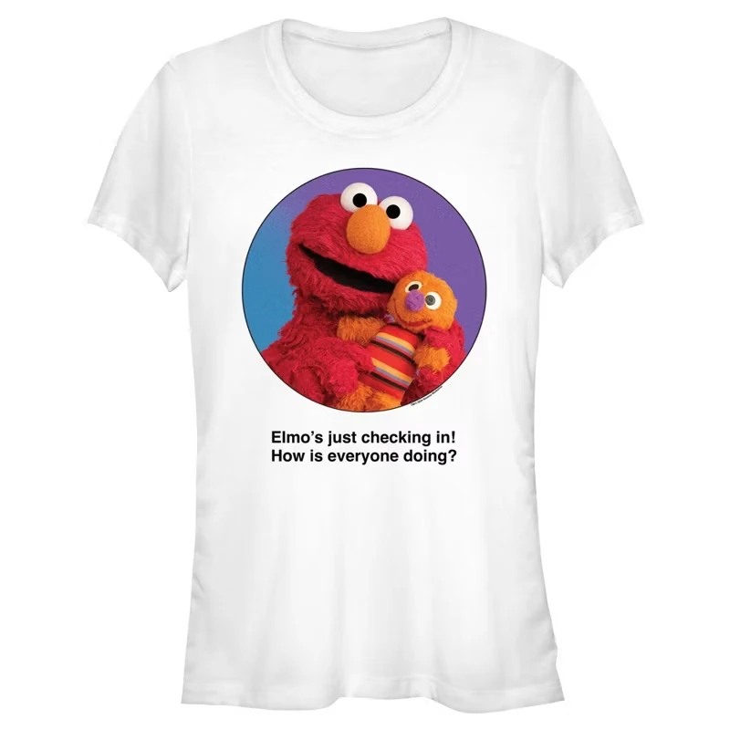 Camiseta Junior's Sesame Street Elmo Portrait Checking In - Blanca - Talla Pequeña 2026 Verano Nueva Vintage para Mujer