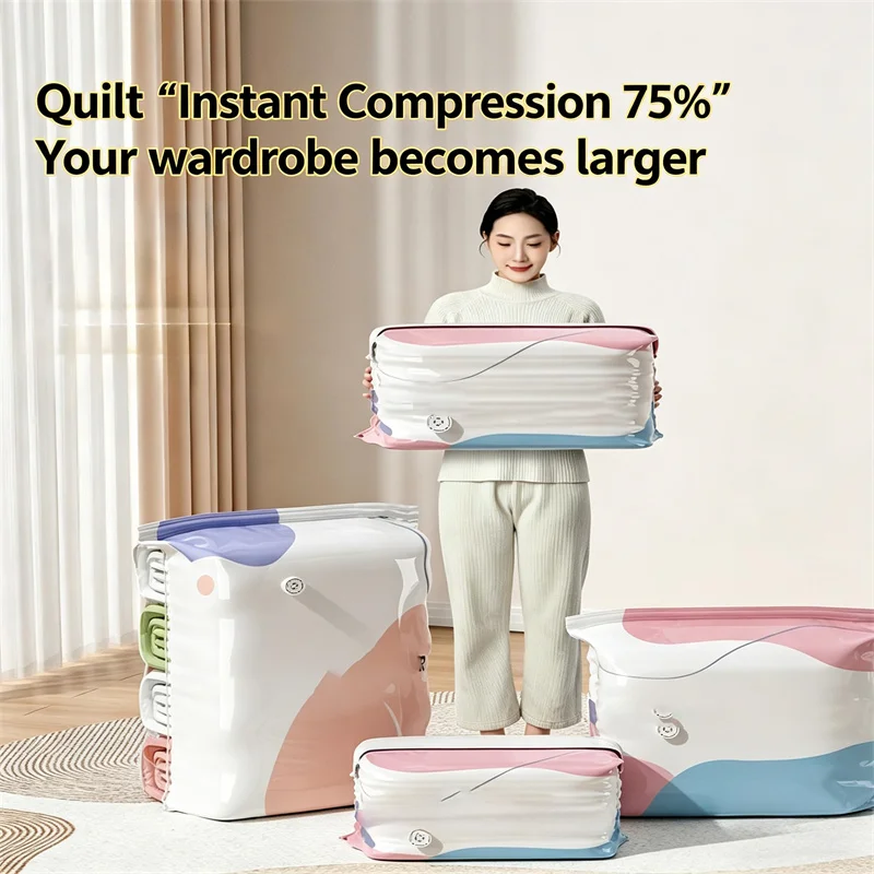 Large Cube No-Pump Vacuum Storage Bags Heavy Duty Press & Seal for Blankets Jumbo Clothes Bedding Comforters Off-Season Gear