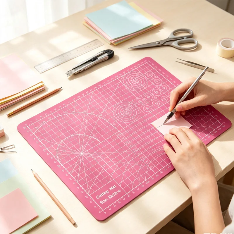A4 Double-Sided Cutting Mat, Carving Tools, Sewing Tool Set, Includes One A4 Cutting Mat with a Thickness of 3mm, 1 Carving Knife, 13 Replacement Blades, and a 30cm Steel Ruler, Suitable for Artists' Carving Tools, Han
